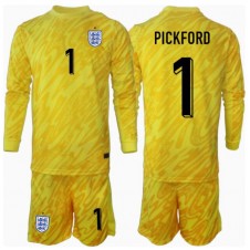 England Jordan Pickford #1 Keeper Bortedraktsett Barn EM 2024 Langermet (+ korte bukser)